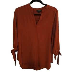 Misia Deep Red colored 3/4 sleeve Blouse with tie sleeves